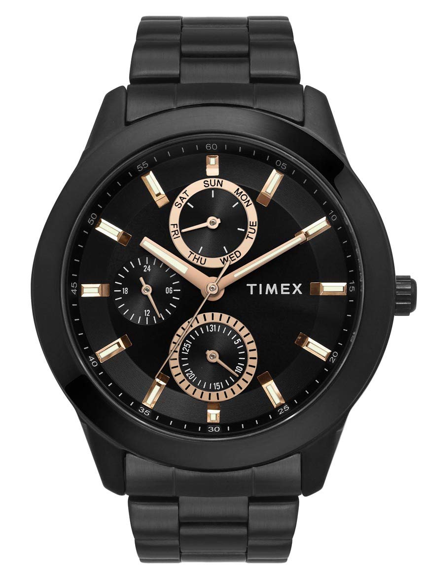 TIMEX Analog Watch for man with Black Round Dial & Black Stainless Steel Bracelet Band Water Resistant Men's Wrist Watches - TWEG18508