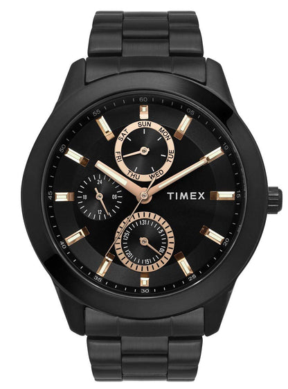 TIMEX Analog Watch for man with Black Round Dial & Black Stainless Steel Bracelet Band Water Resistant Men's Wrist Watches - TWEG18508