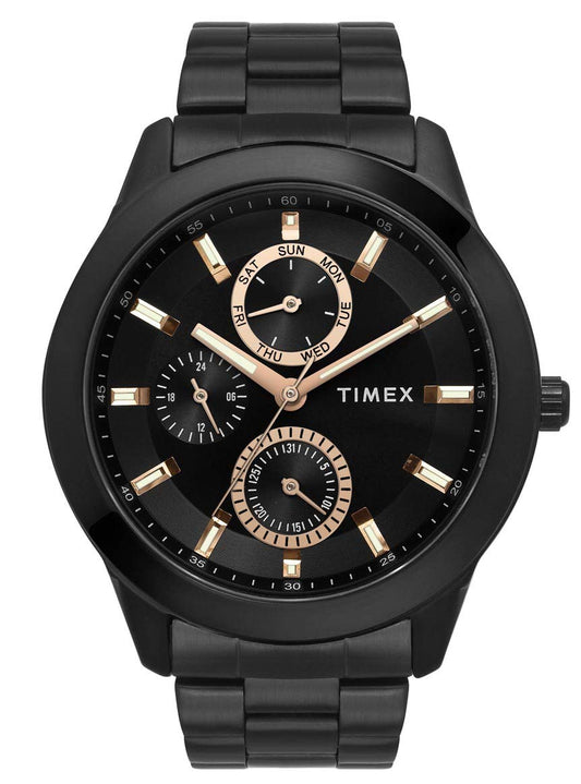 TIMEX Analog Watch for man with Black Round Dial & Black Stainless Steel Bracelet Band Water Resistant Men's Wrist Watches - TWEG18508