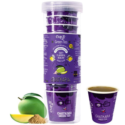 Cup-Ji Ready to Sip Chatkara Green Tea | Improves Digestion | Guilt-free | Non Bitter & Whole Leaf Green Tea | No Calorie | 10 Cups with 210 ml Cup Size