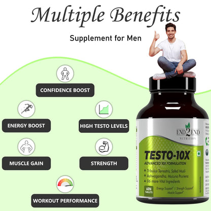 End2End Nutrition Testo 10X Natural Testosterone Booster Supplement and Multivitamin with Probiotics (Combo Pack) 60x2 Tablets
