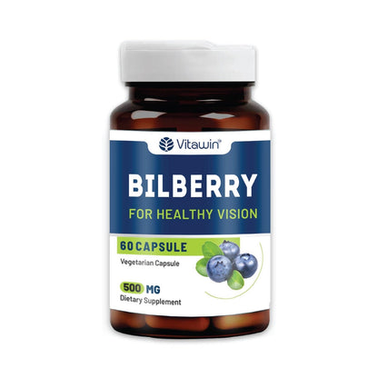 VitaWin Bilberry Extract 500mg for Eye Health & Vision Support | Rich in Natural Antioxidants | Supports Healthy Eyes, Retinal Wellness & Daily Screen Exposure | 60 Veg Capsules