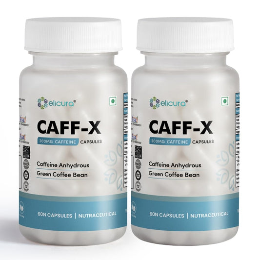 Elicura Caff-X Energy Boost Capsules | 200mg Caffeine for Focus, Mental Alertness & Performance | Green Coffee Bean Extract for Metabolism & Fat Burning | Supports Physical Endurance & Weight Management - 60 Veg Capsules (Pack of 2)