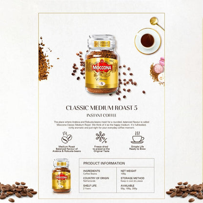 Moccona Classic Medium Roast Instant Coffee 100g | Imported Coffee | Premium Arabica & Robusta Blend | Freeze-Dried | Bold & Strong Flavor