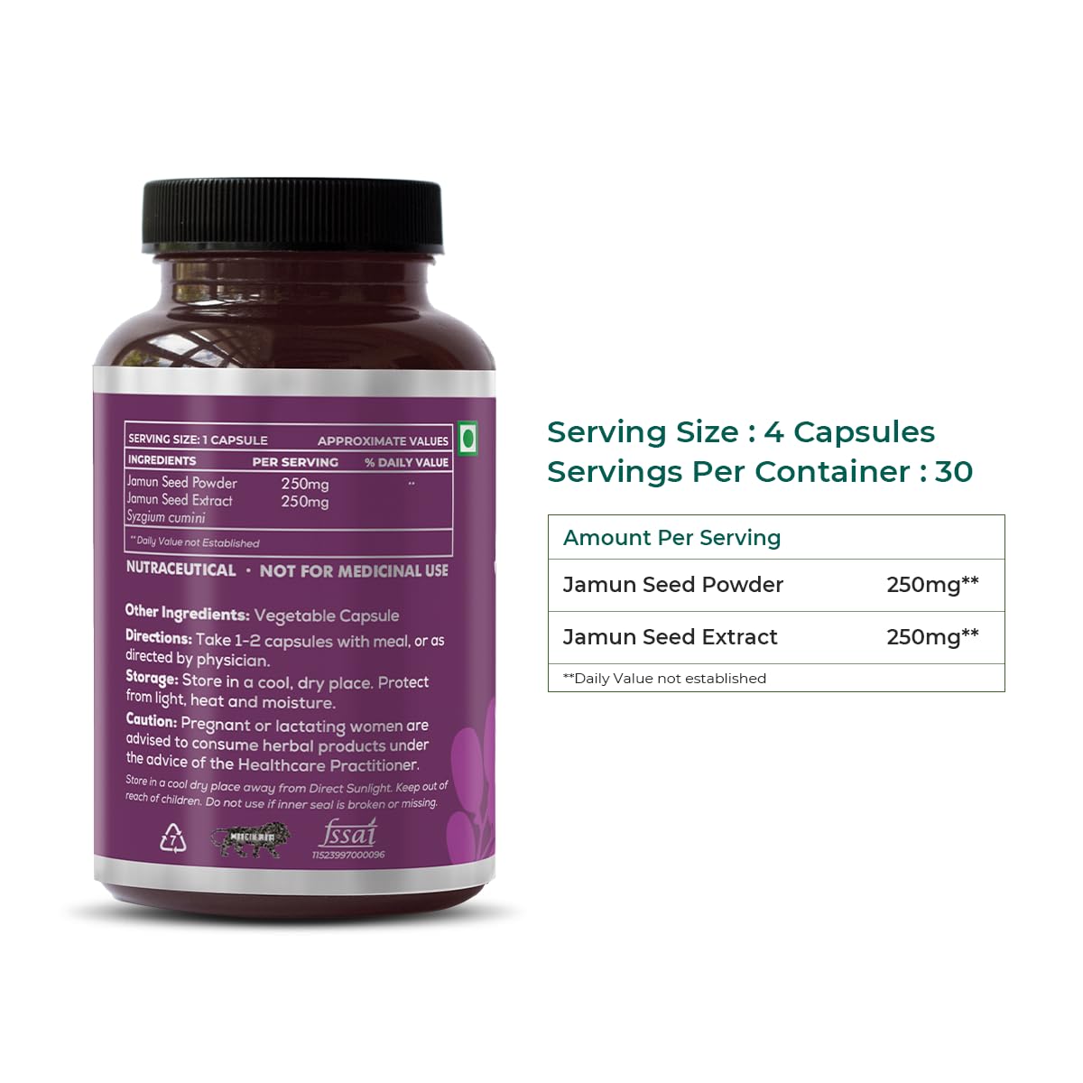 SAPTAMVEDA Natural Jamun Seed Powder Capsules With 50% Extract Pack 1,5- image 2