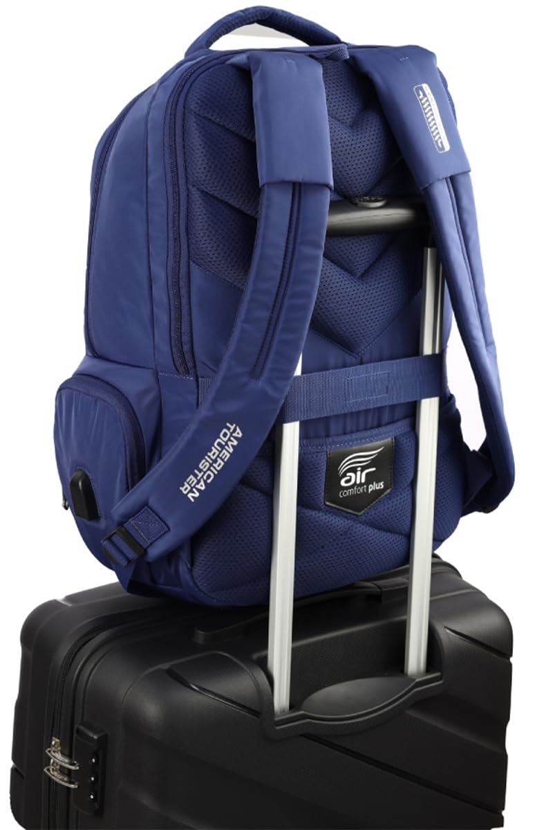 American Tourister Jit+ Polyester Zip Closure 6 Compartment Laptop Backpack (Blue, Free Size),35 L
