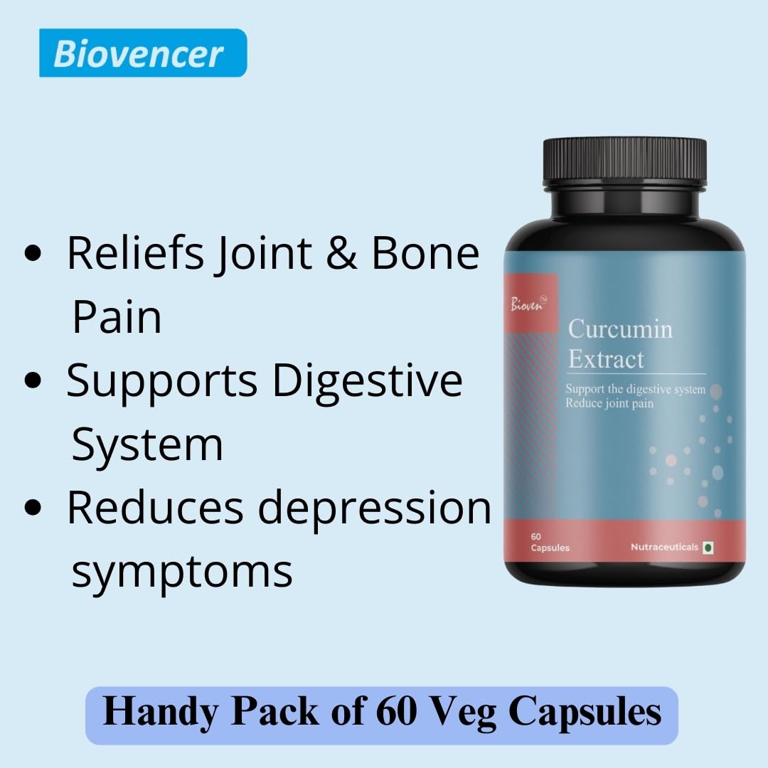 Biovencer Curcumin Extract | Reliefs Joint & Bone Pain | Supports the Digestive System and Boost Immunity | Pack Of 60 Capsules