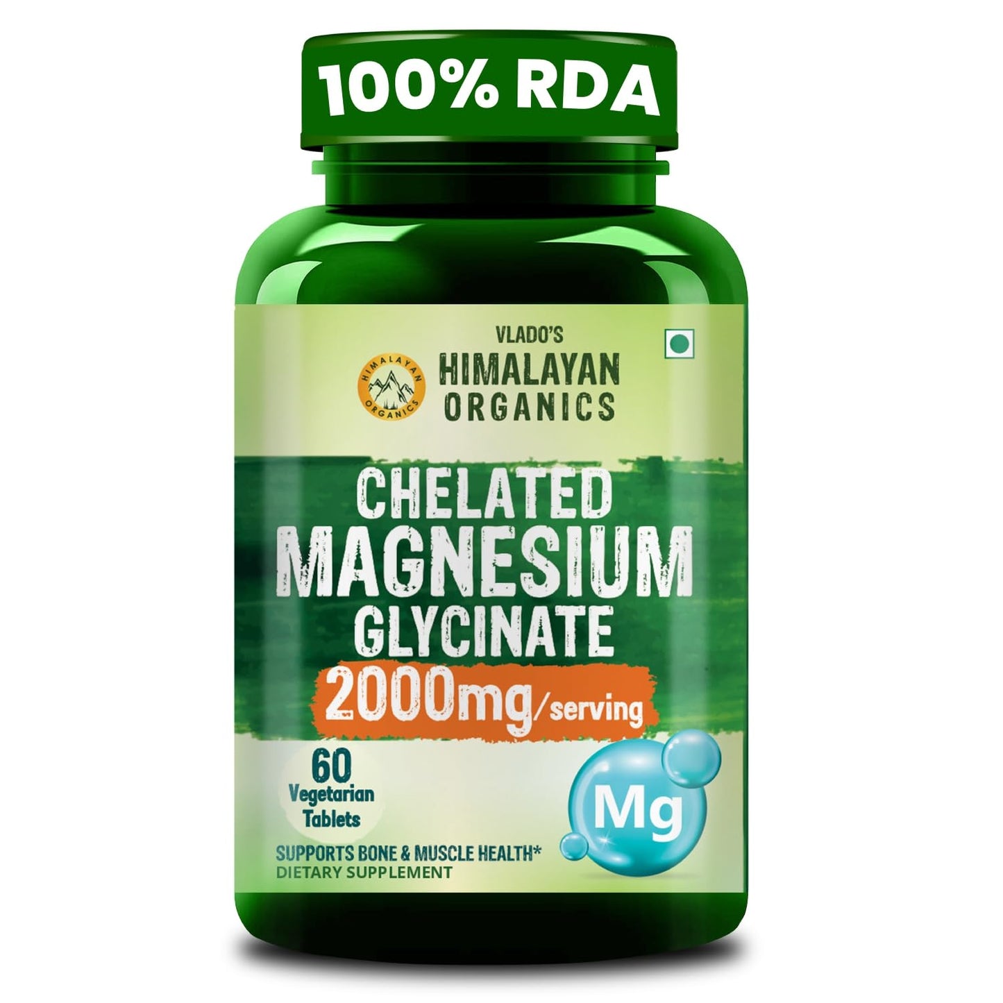 Vlado's Himalayan Organics Chelated Magnesium Glycinate Supplement 2000mg Per Serving | Magnesium Supplement Supports | Clinically Approven | Muscle Recovery & Better Sleep - 60 Veg Tablets