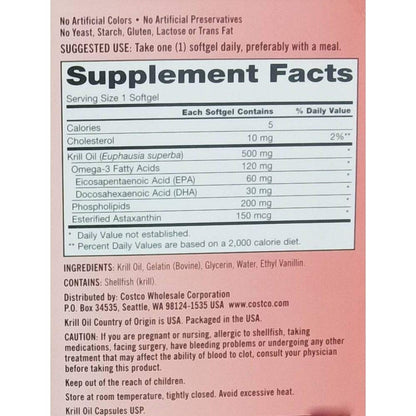 Kirkland Signature Krill Oil 500 mg., Pack of 160 Softgels