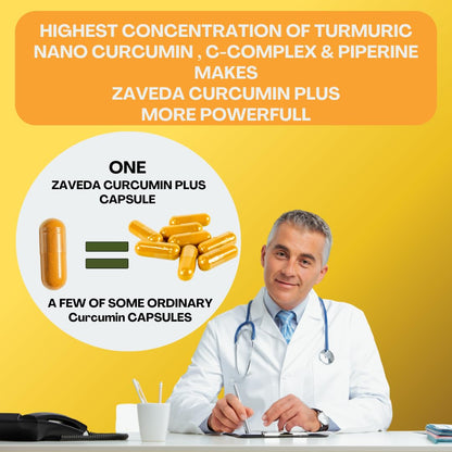 Zaveda Nano Curcumin Plus 1500mg| High absorption Pure Nano Curcumin with Biopiperine | Ayurvedic | Antioxidant & Anti-inflammatory - Skin, Heart, Joint Support |Veg Caps 30