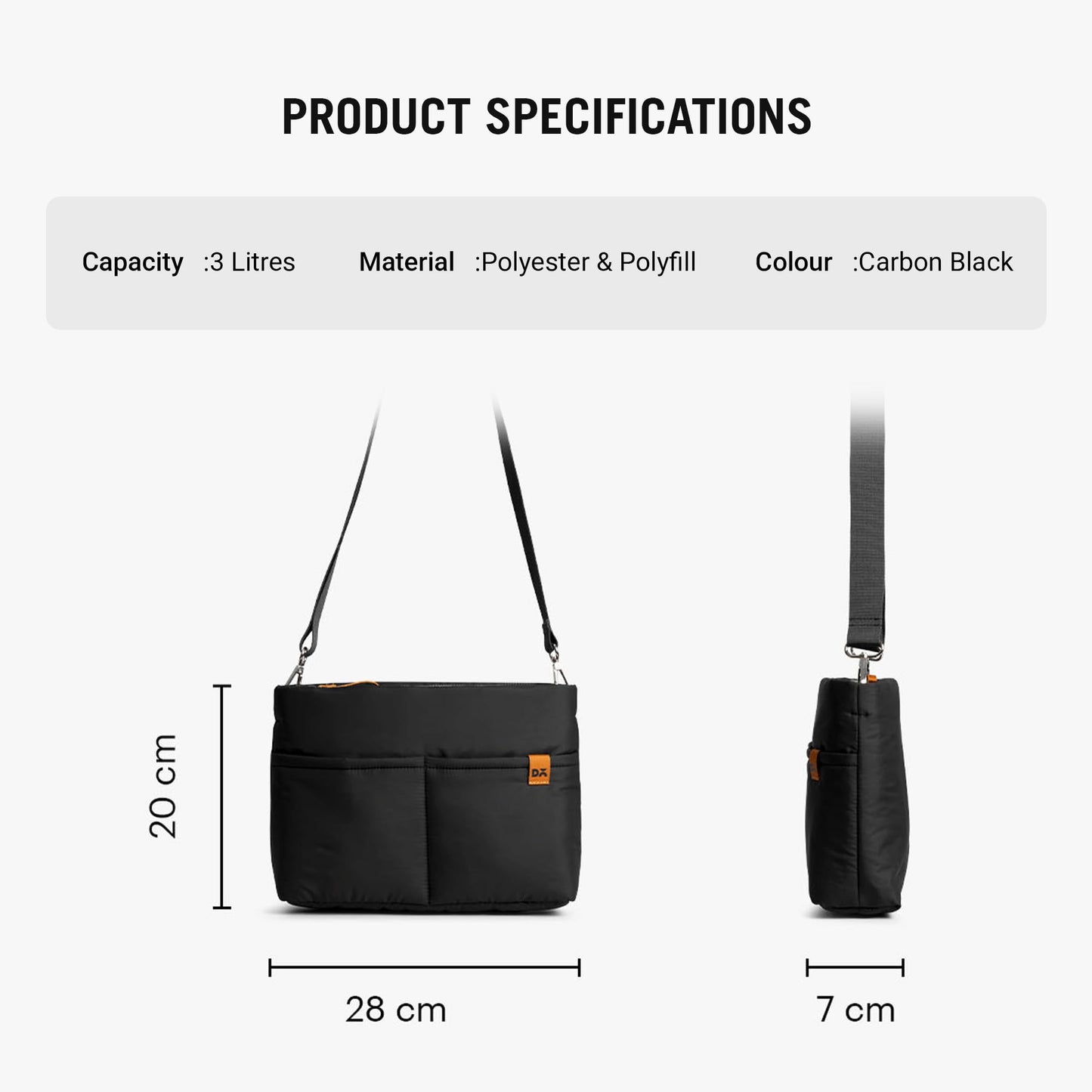 DailyObjects Retreat Sling Crossbody Bag For Girls, Men and Women| | One Spacious Main Zippered Compartment and Two Deep Slip Pockets | Detachable Strap - Carbon Black