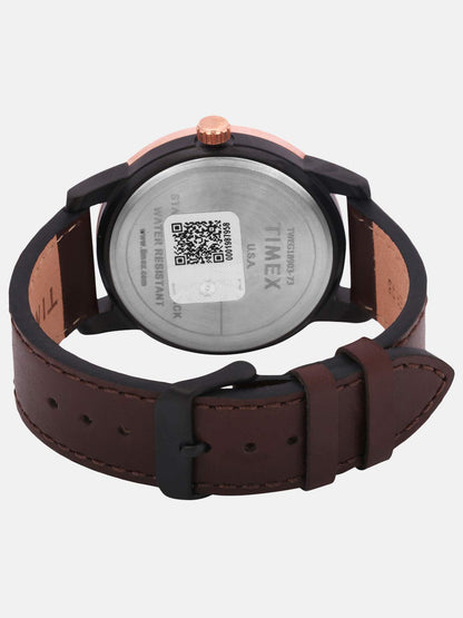 TIMEX Analog Watch for man with Brown Round Dial & Brown Leather Strap Band Water Resistant Men's Wrist Watches - TWEG18903