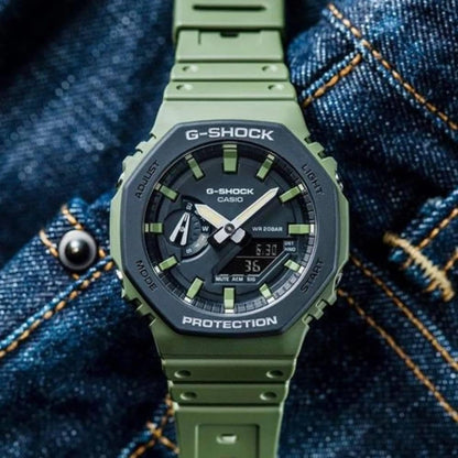 Casio G-Shock GA-2110SU-3ADR Black & Green Analog-Digital Dial Green Resin Strap Men's Watch Shock And 200M Water Resistant G1065
