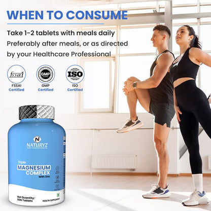 NATURYZ Triple 3-in-1 Magnesium Complex 1736mg (Glycinate, Aspartate & Oxide) with Zinc for Maximum Absorption | Supports Stress Relief, Sleep, Muscle Recovery, Nerves, Joints & Cognition - 60 Tablets