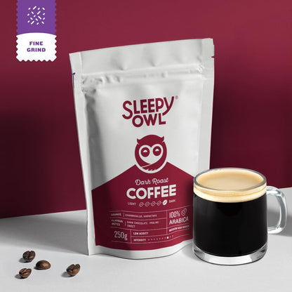 Sleepy Owl Dark Roast Ground Coffee | Fine Grind Coffee | Suitable for Moka Pot, Home Espresso brewing | 100% Arabica | Freshly Roasted & Ground | 250g | Directly Sourced From Chikmagalur