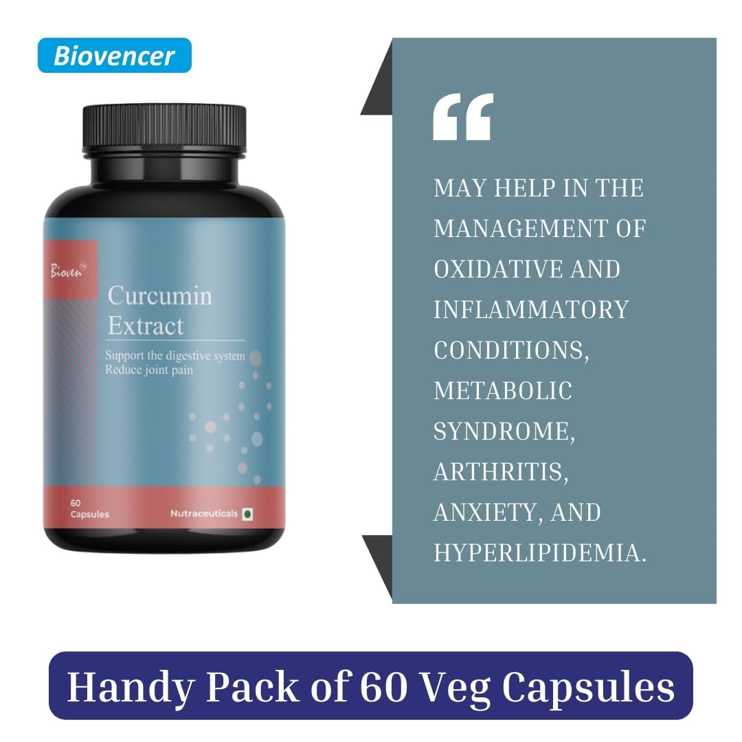 Biovencer Curcumin Extract | Reliefs Joint & Bone Pain | Supports the Digestive System and Boost Immunity | Pack Of 60 Capsules