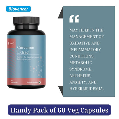 Biovencer Curcumin Extract | Reliefs Joint & Bone Pain | Supports the Digestive System and Boost Immunity | Pack Of 60 Capsules