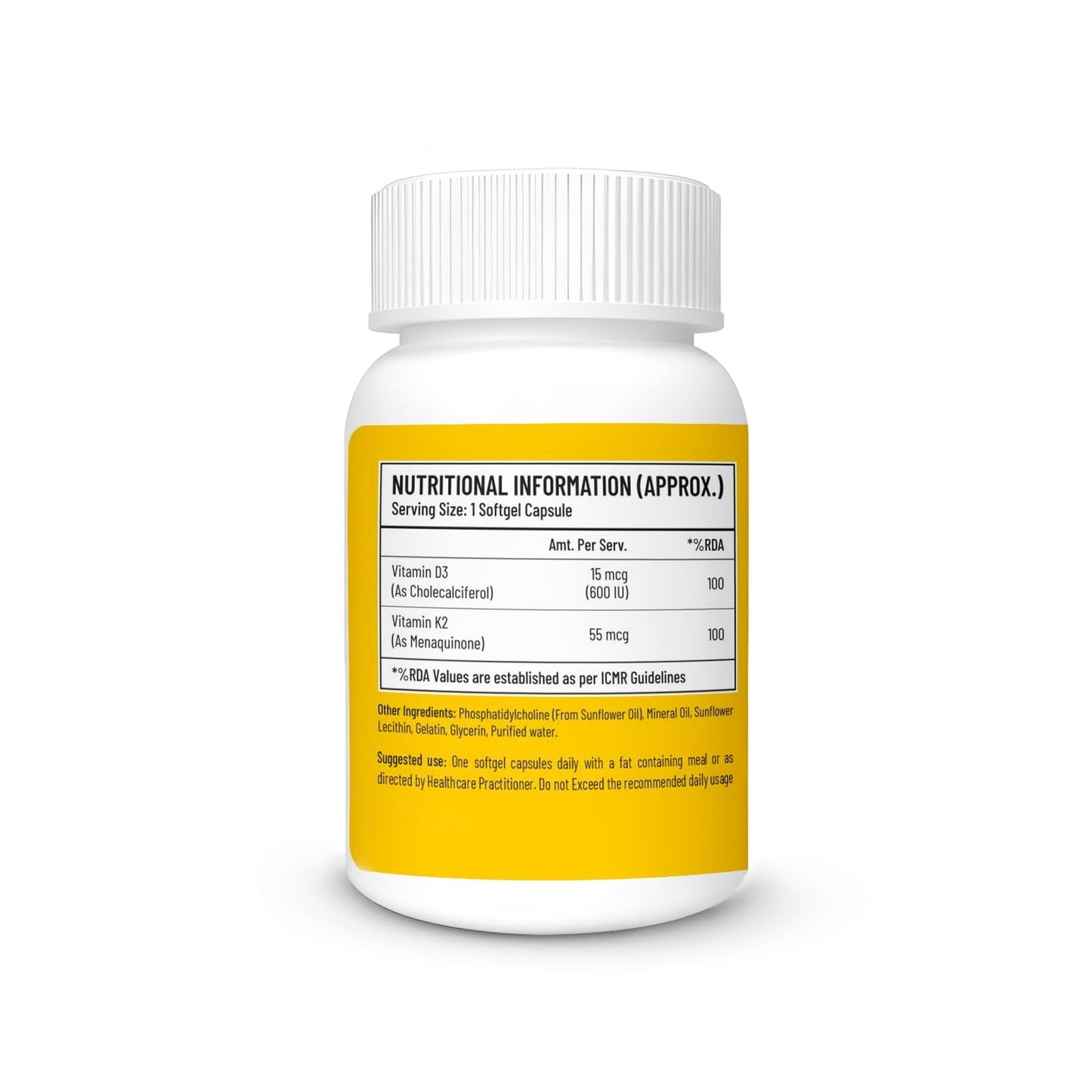 Abheda Healthcare Vitamin D3 K2 Supplement 600 IU D3 | Supports Strong Bones, Heart Health & Immunity | High Bioavailability Softgel Capsules | 60 Softgels