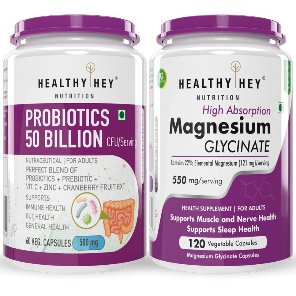 HealthyHey Nutrition Probiotics 50 Billion 60 capsules & magnesium glycinate 120