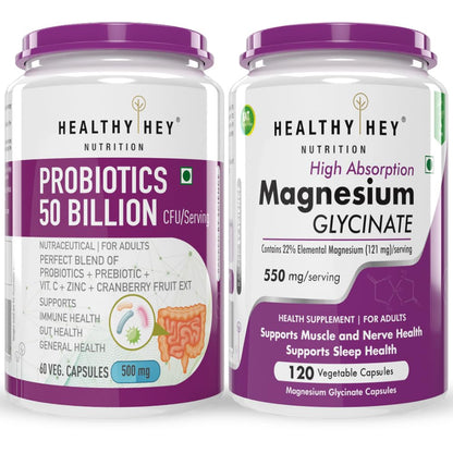 HealthyHey Nutrition Probiotics 50 Billion 60 capsules & magnesium glycinate 120