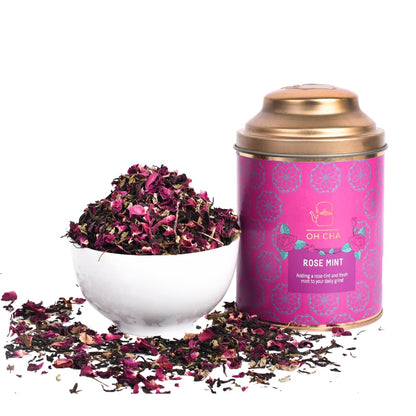 OH CHA - Rose Tea With Mint | 100gms, Herbal for Weight Loss | Natural Rose Petals and Peppermint Leaves | for Healthy Skin & Hair | 100% Whole Leaf
