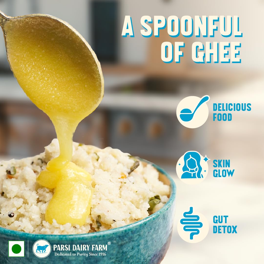 Parsi Dairy Farm's 100% Cow Ghee: Pure and Traditional Desi Ghee With No Preservatives & Vegetarian | 500 ML