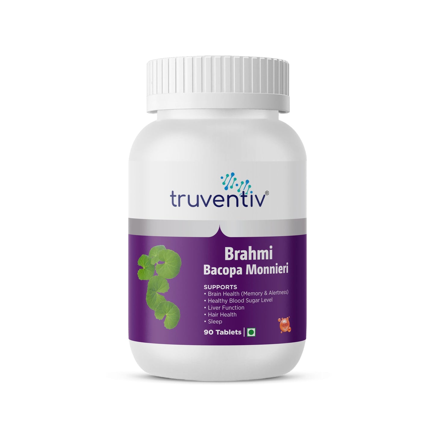 Truventiv Brahmi (Bacopa Monnieri) 500mg Tablets | Memory, Focus & Brain Health Support | Ayurvedic Herbal Supplement | Supports Cognitive Function, Sleep & Overall Wellness | 90 Tablets