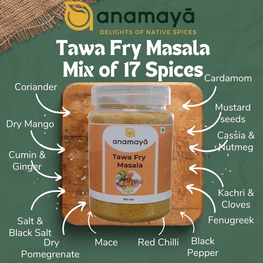 Anamaya Tawa Fry Masala Powder | Bharwa Tava Masala | Kalongi Masala | Spice mix for stuffing fish, chicken, vegetables, etc | 100 Gms | Packed in a reusable jar