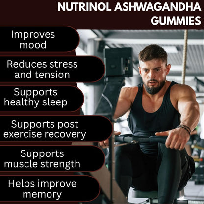 Knoll Healthcare Nutrinol Ashwagandha Gummies for Men & Women | 250mg Withania Somnifera + Vitamin E | Stress Relief, Energy, Brain Support | No Added Sugar | Strawberry Flavour | 30 Gummies