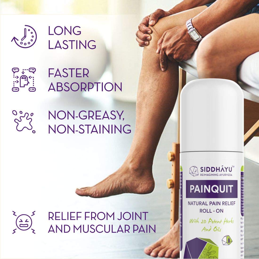 Siddhayu Painquit Roll-On - 75ml (From the house of Baidyanath) I Joint Pain Relief I Back Pain Roll On