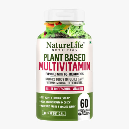 Plant Based Multivitamin 60+ Ingredients With Vitamin B1, B2, B3, B5, B6, B7, B9, B12, A, C, D, E, K, Calcium etc |Healthy Bones & Joints etc,Good For Men & Women - 60 Veg Capsules