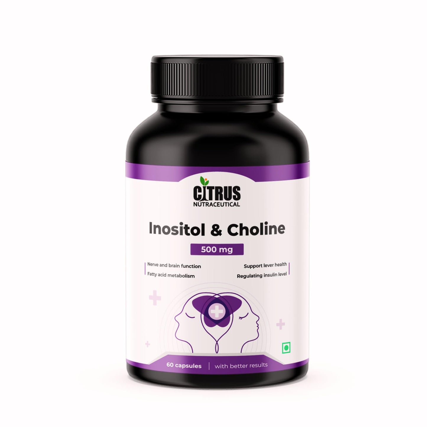 CITRUS NUTRACEUTICALS Choline & Inositol Capsules 500mg | Brain Health, Liver Support & Fat Metabolism | Cognitive Function, Mood & Metabolic Wellness | 60 Veg Capsules