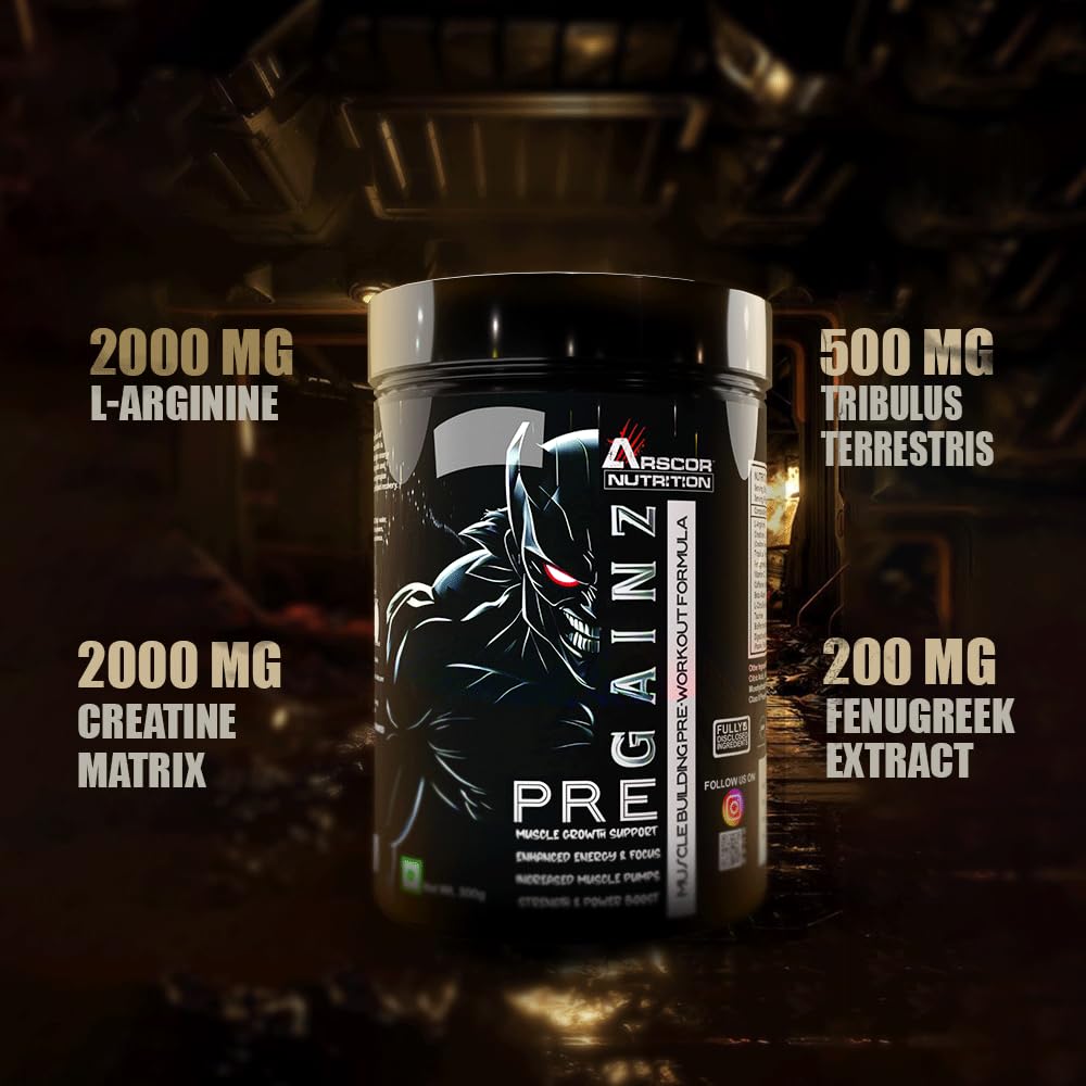 Gainz Pre Workout Powder: Hybrid Pre-workout Supplement for Muscle Gain & Energy Booster with 2000mg Creatine Matrix , 2000mg L Arginine AAKG, 2500mg Beta-Alanine, 299mg Caffeine Anhydrous,1500mg L-Citrulline D Malate 2:1 (300g, Rocket Pop)