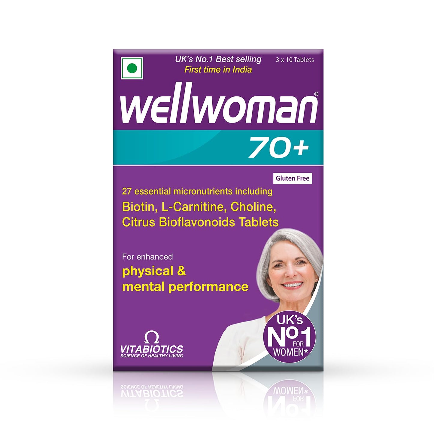 WELLWOMAN 70+ Multivitamins For Women Over Age 70 With Biotin, Isoflavones, Zinc, Vitamind To Support Physical & Mental Health, Improve Cognitive Function & Energy Levels Vegetarian 30 Tablets