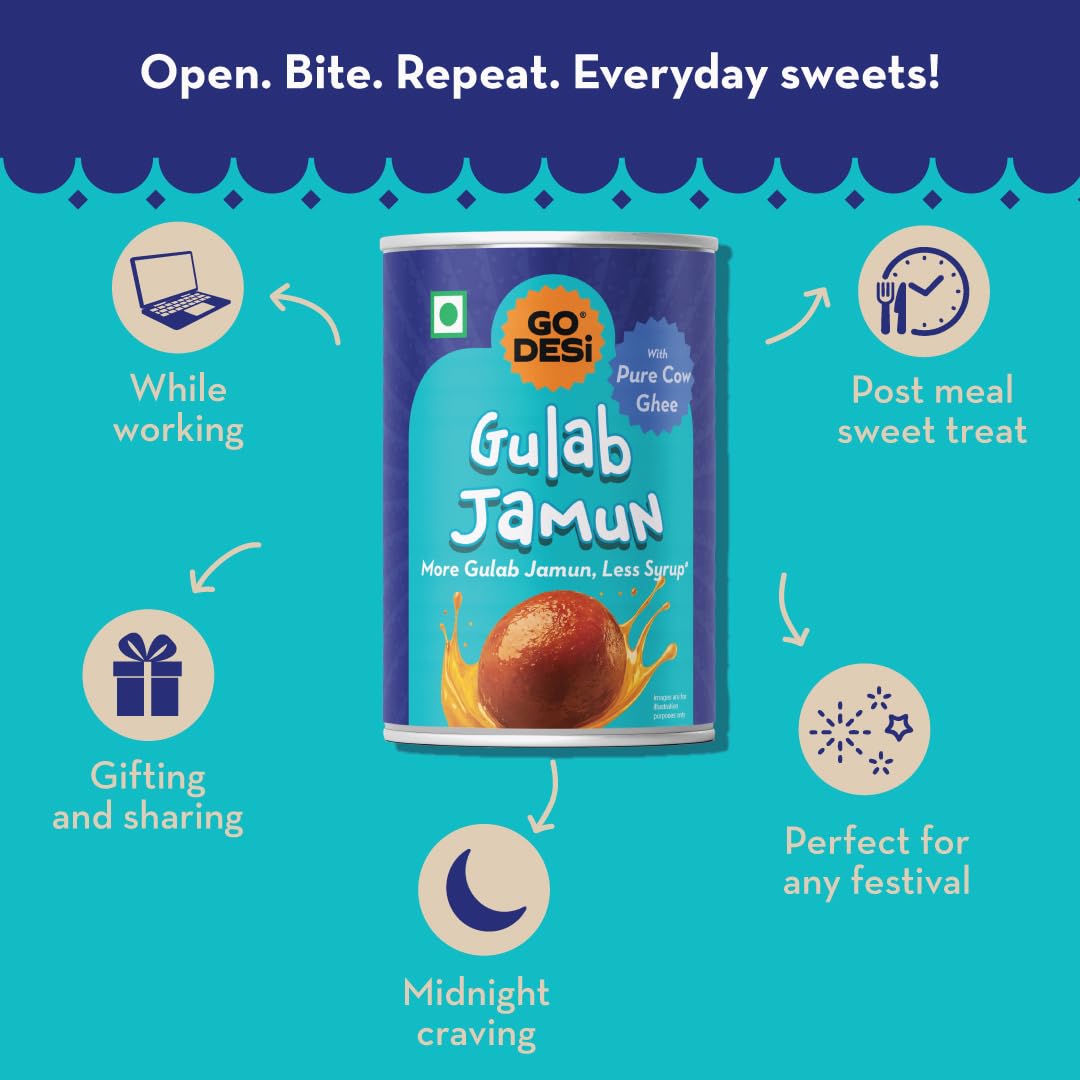GO DESi - Gulab Jamun | Made with Pure Cow Ghee | 9 pieces| 500 grams| Indian Mithai | Classic sweets | Sweets Gift Pack