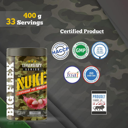 Bigflex Nuke Pre Workout Powder| 33 Servings |Energy Booster (Lychee, 400Gm)