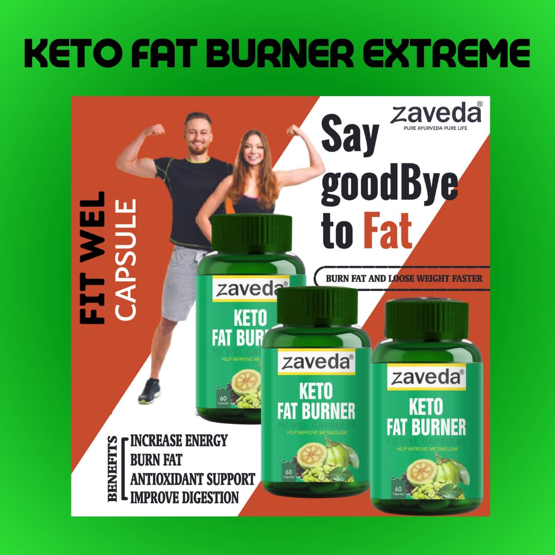 ZAVEDA Keto Fat Burner Extreme Fit wel 60 Capsules, 1000mg Serve, Weight Loss Supplement with Garcinia Cambogia and Other Herbs. Metabolism Booster, Fat Burner for Men & Women