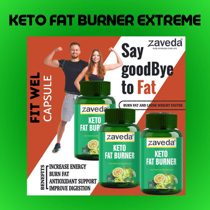 ZAVEDA Keto Fat Burner Extreme Fit wel 60 Capsules, 1000mg Serve, Weight Loss Supplement with Garcinia Cambogia and Other Herbs. Metabolism Booster, Fat Burner for Men & Women