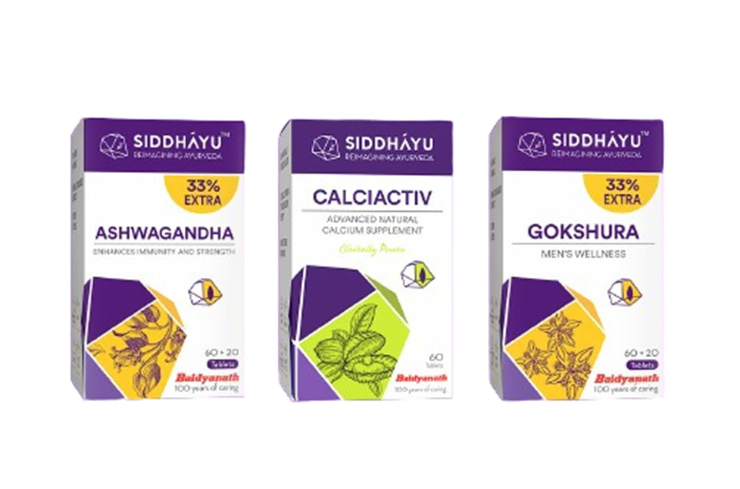 Siddhayu Gym Essentials (Ashwagandha 80 Tab +Gokshura 80 Tab + Calciavtiv 60 Tab) | Bone Strength & Immunity | Fitness Supplement Kit