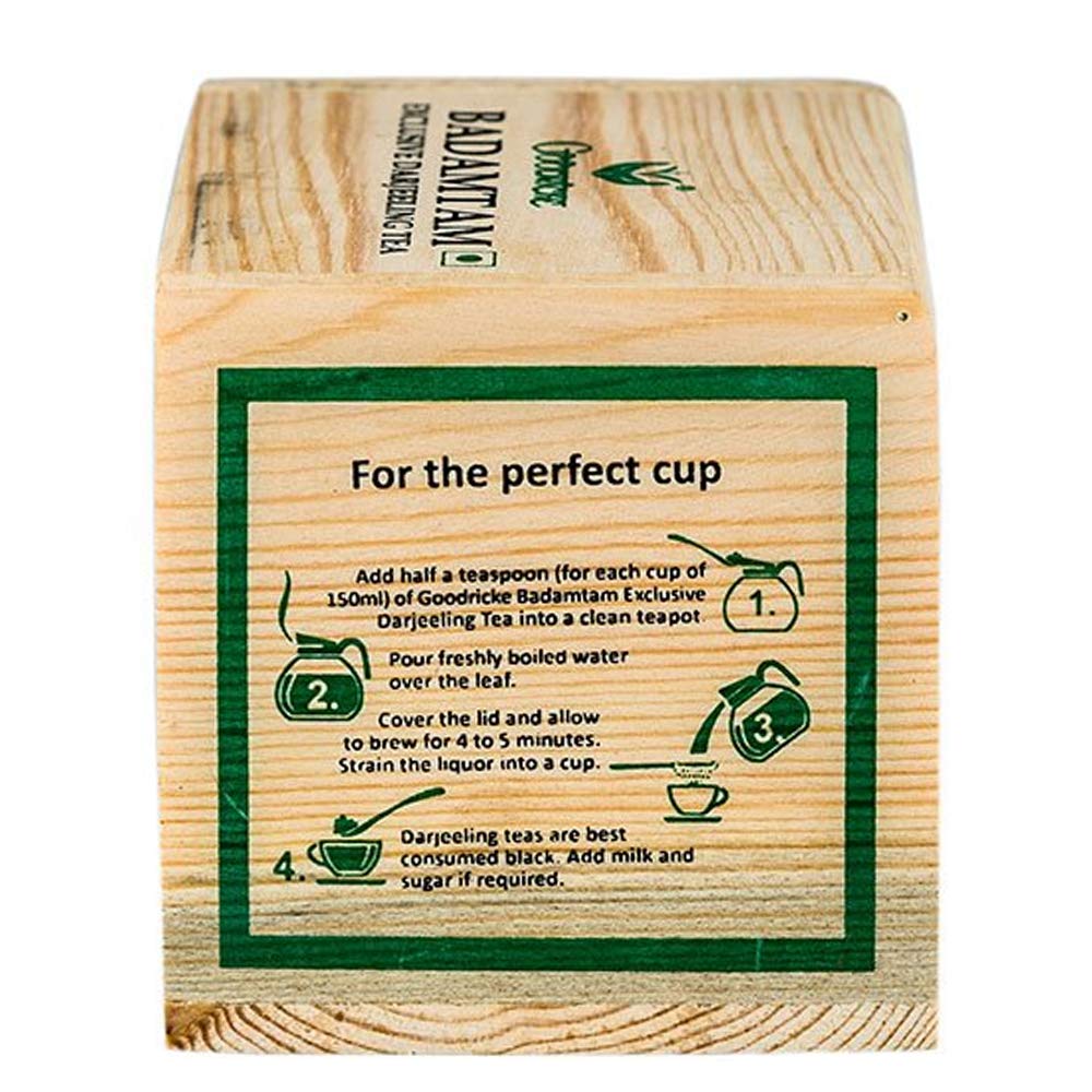 Goodricke Badamtam Darjeeling Tea 100g | Premium Whole Leaf Black Tea | Single Estate | Peach Muscate is a Tste Note| It Comes in Wooden Chestlet| Natural Sweet Aftertaste