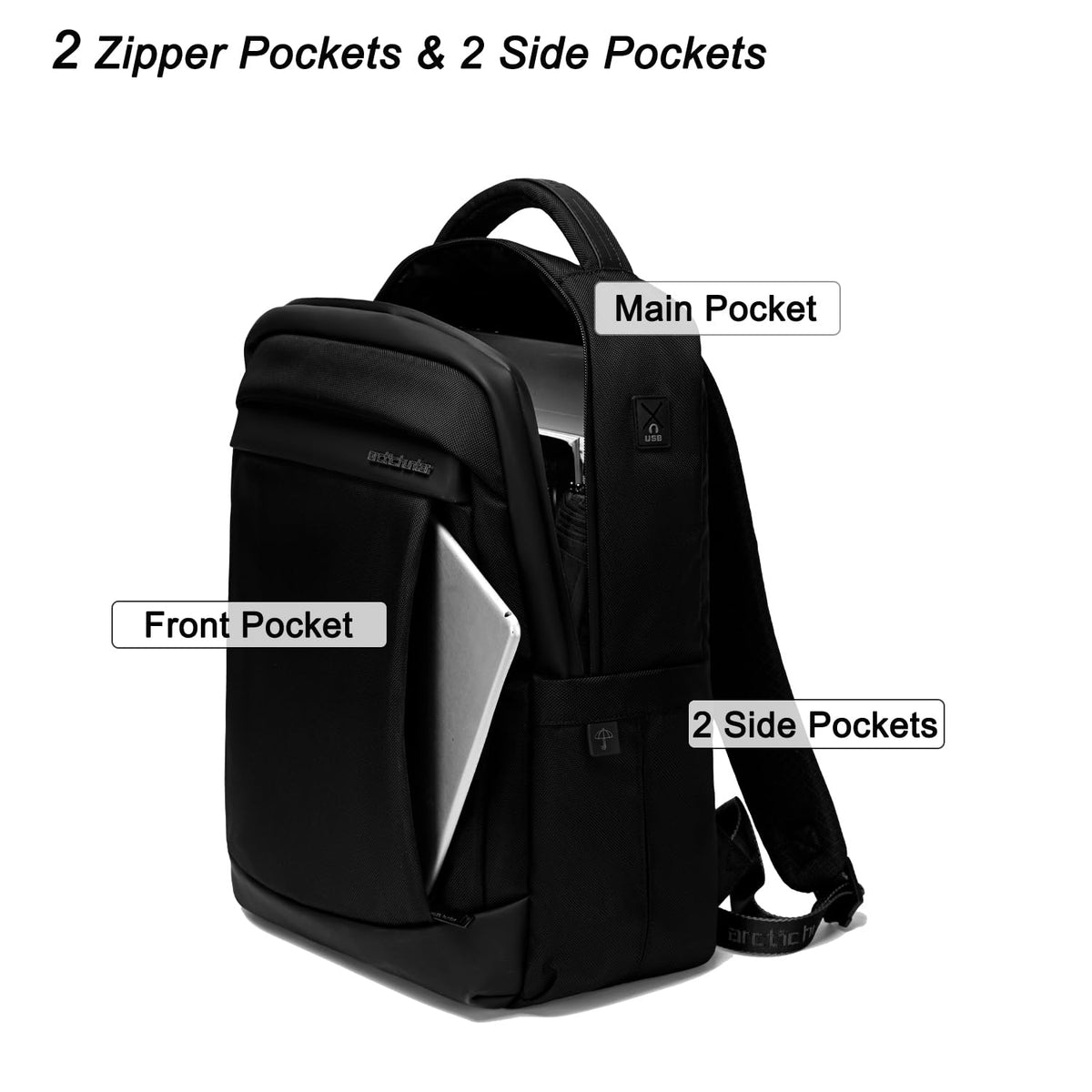 Arctic Hunter Slim Laptop Backpack for Men Women 16L Lightweight 2 Pockets Office Backpack Sleek Water Resistant 15.6-inch Laptop Bag for Business Daily College,Black