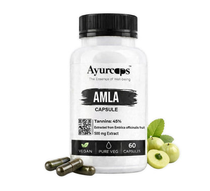 Ayurcaps Amla Capsules 500mg (60 Veg Capsules) | Ayurvedic Amla Supplement | Natural Source Of Vitamin C | Immune And Antioxidant Support | Hair And Skin Support (Pack of 1)