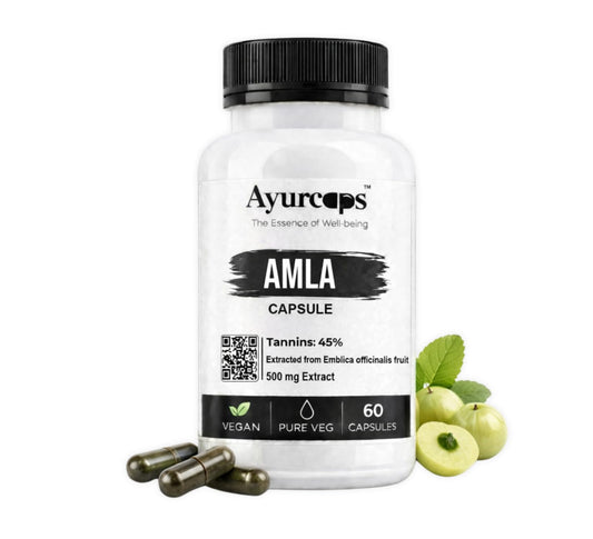 Ayurcaps Amla Capsules 500mg (60 Veg Capsules) | Ayurvedic Amla Supplement | Natural Source Of Vitamin C | Immune And Antioxidant Support | Hair And Skin Support (Pack of 1)
