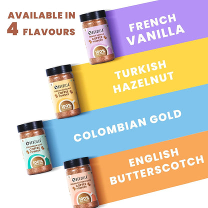 Bevzilla 75g Vanilla Flavored Coffee Powder Jar | Premium Arabica Coffee | Ideal for Espresso, Latte & Cappuccino | Hot & Cold Coffee Brews