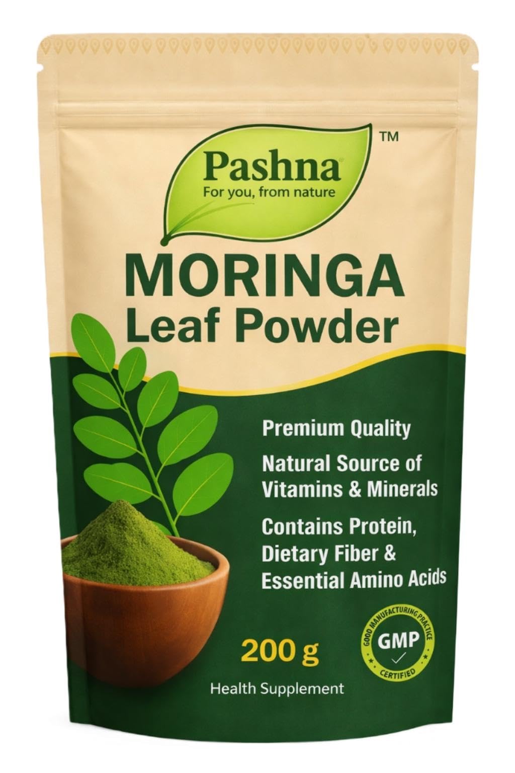 Pashna Moringa Leaf Powder 200g | Drumstick Leaves (Sahjan/Murungai Keerai) | Natural Plant-Based Health Supplement for Energy, Immunity & Detox Support
