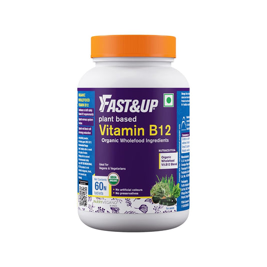 Fast&Up Plant Based B12 (60 Uncoated Tablets)- With Natural Methylcobalamin, USDA Organic Certified, 100% Natural, Preservative Free, Contributes to daily RDA of Vitamin B12