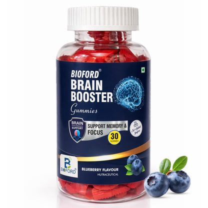 Bioford Brain Booster Gummy Bacopa Monnieri | Boosts Memory, Focus & Concentration | Brain Fog Support | Improve Quality of Life Bacopa monneieri 60mg | Blueberry Flavour 30 Gummies