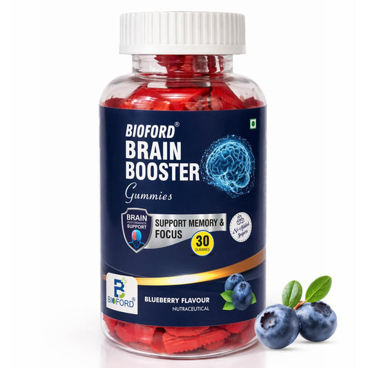 Bioford Brain Booster Gummy Bacopa Monnieri | Boosts Memory, Focus & Concentration | Brain Fog Support | Improve Quality of Life Bacopa monneieri 60mg | Blueberry Flavour 30 Gummies