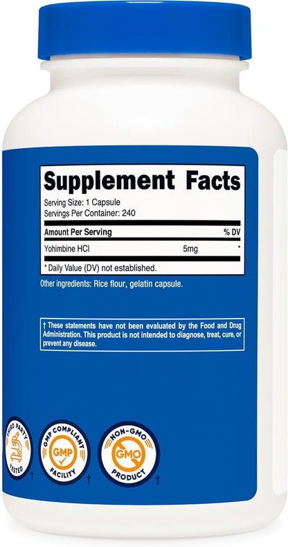 Nutricost Yohimbine HCl 5mg, 240 Capsules Gluten Free, Non-GMO, 150 grams