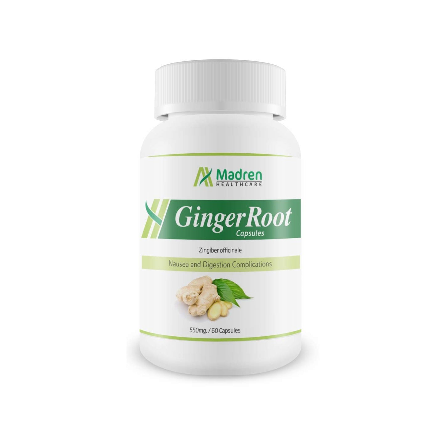Madren Healthcare Ginger Root Extract 550mg Capsules with 5% Gingerols | Herbal Digestive Wellness Supplement | Supports Daily Wellness & Gut Comfort | Vegan | Non-GMO | 60 Veg Capsules